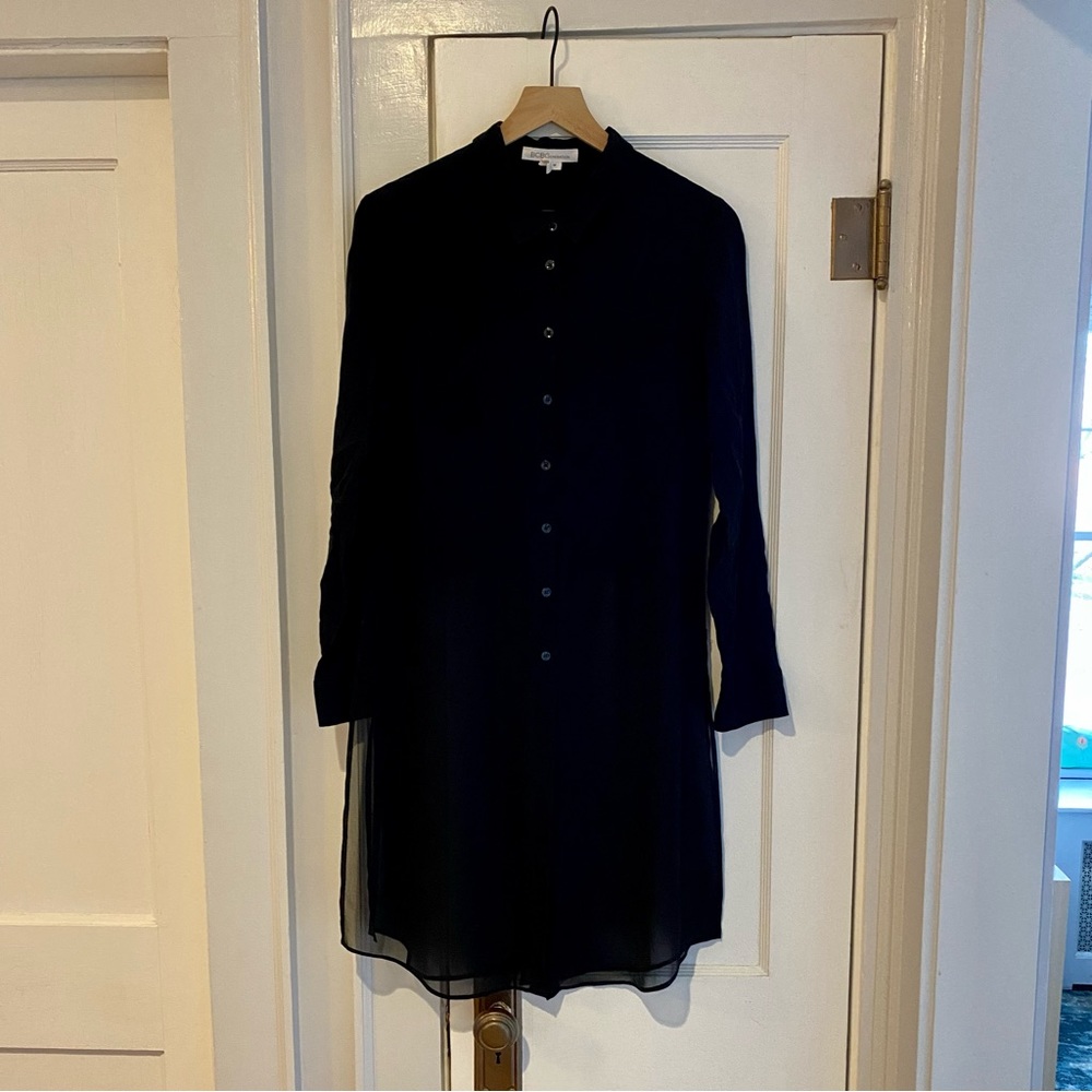 BCBGeneration Black Long-Sleeved Button-Down Blouse with Sheer Paneling M